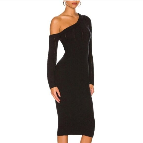 MAJORELLE Landau Dress Off The Shoulder Asymmetric Sweater Black Revolve XS - Picture 2 of 9
